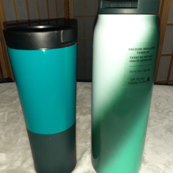 STARBUCKS 2022 HOLIDAY GREEN OMBRE INSULATED TUMBLER 20 0Z & DEEP AQUA DIPPED - Picture 5 of 5